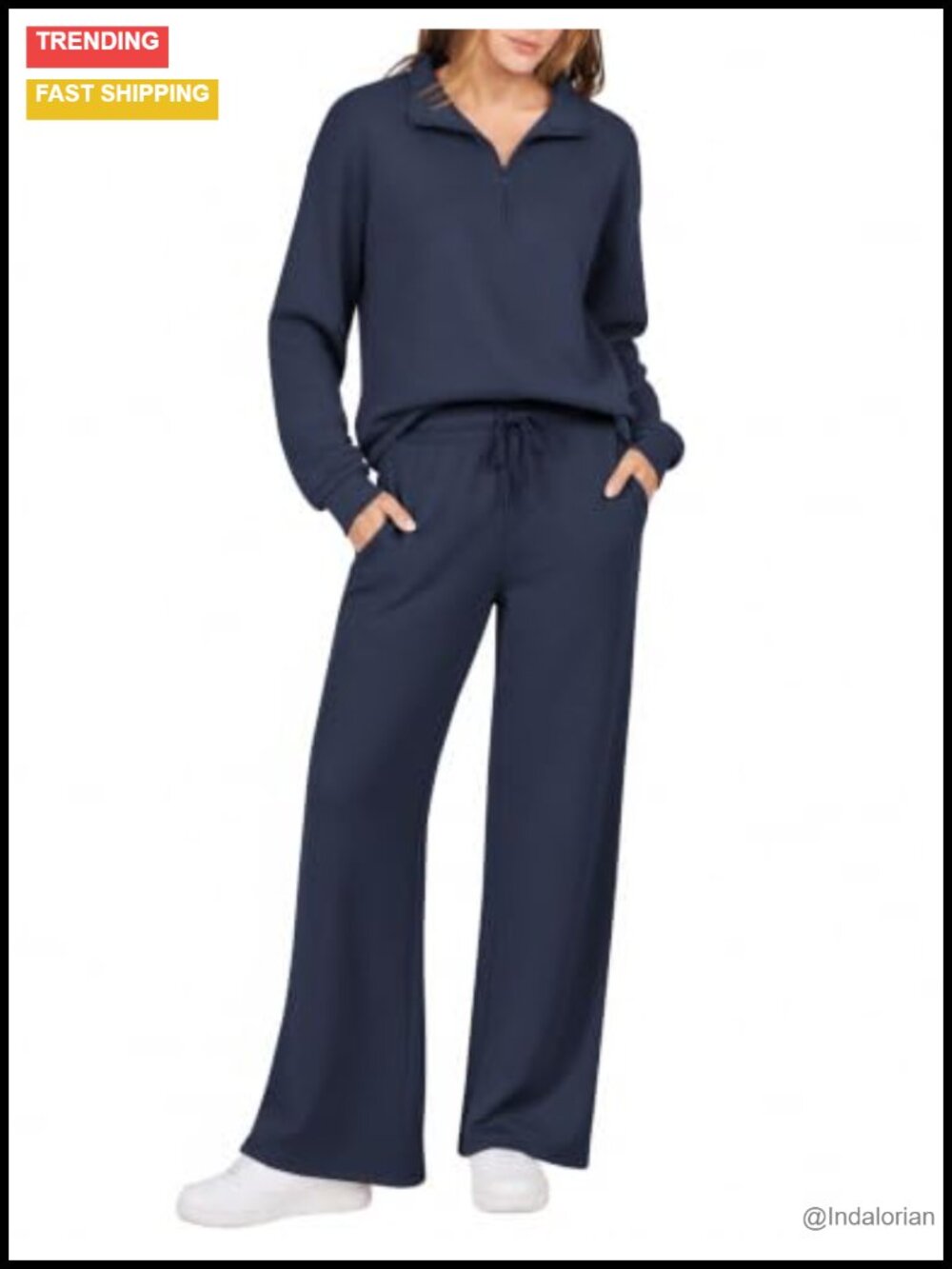 Womens 2 Piece Lounge Set Half Zip Pullover Wide Leg Pants Matching Fall Outfits